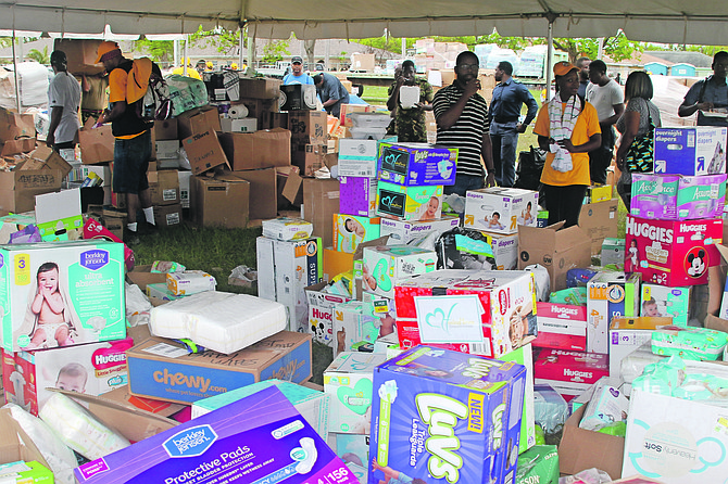 Supplies being distributed by NEMA at Independence Park in Freeport on Saturday.
Photos: Vandyke Hepburn