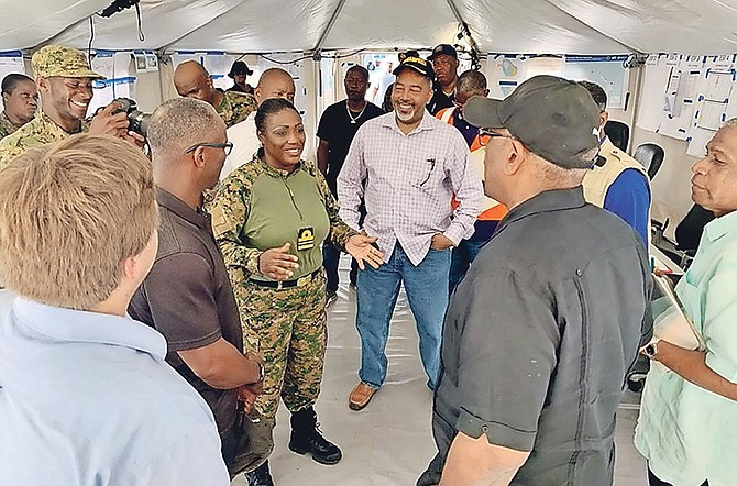Prime Minister Dr Hubert Minnis led a delegation of Cabinet ministers to Abaco on Wednesday to assess recovery and reconstruction, including security manpower. Photo: Yontalay Bowe/BIS