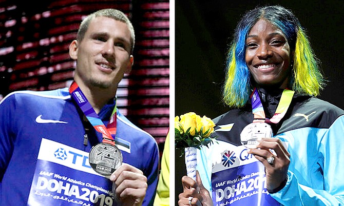 Maicel and Shaunae Miller-Uibo with their medals. (AP Photos)