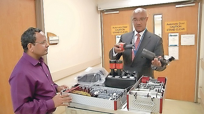 The donated equipment is demonstrated.