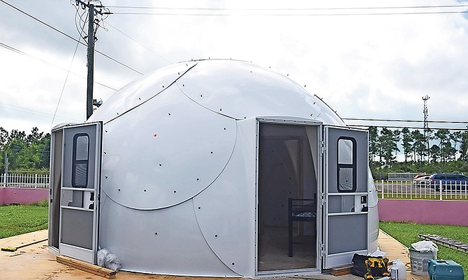 A model of the Family Relief Centre’s dome structure that will include plumbing, drainage, a sewer system, and electricity. Photos: Shawn Hanna/Tribune Staff