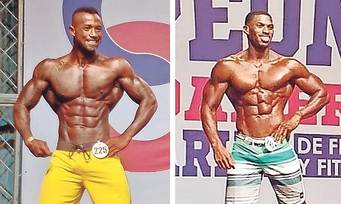 Kaif Young, right, emerged with a silver medal in the men’s physique Tall Class over 182 cm and Wellington Wallace, left, won another silver in the men’s physique D class.