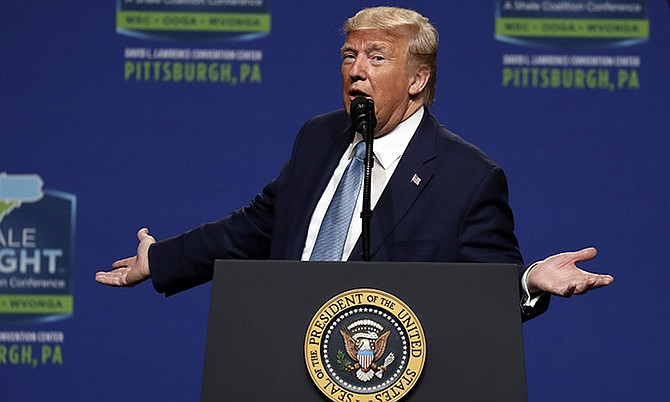 President Donald Trump speaks at the 9th annual Shale Insight Conference at the David L. Lawrence Convention Center, Wednesday, in Pittsburgh. (AP Photo/Evan Vucci)