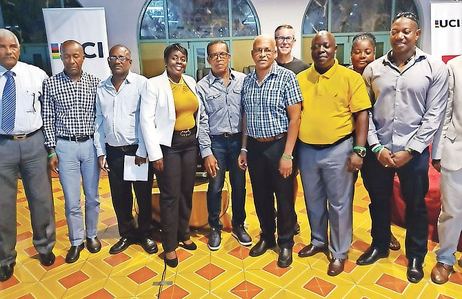 The Bahamas Cycling Federation's president Roy Colebrook is shown third from right with Caribbean executives.