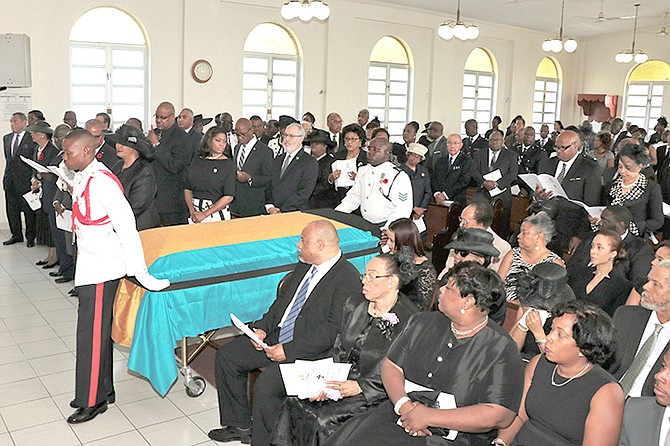 The scene inside Rhodes Memorial Methodist Church at the funeral service for Calsey Johnson.
Photos: Eric Rose/Bahamas Information Services