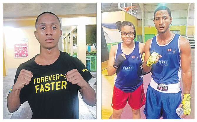 LEFT: Bahamian amateur boxer Vashan Johnson after his win. RIGHT: Cayman Islands’ boxers Hepseba Angel and Jon-Mikol Rawkins after their victories.