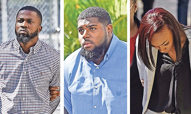 Brandon Bastian, Rondeno Ferguson and Jewel Bastian outside court. Photos: Shawn Hanna/Tribune staff