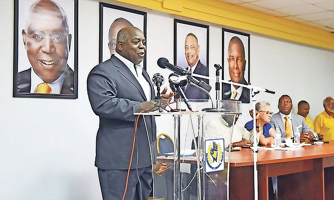 PLP leader Philip “Brave” Davis speaks on Monday night. Photo: Shawn Hanna/Tribune staff