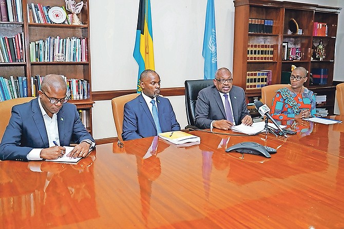 Prime Minister Dr Hubert Minnis speaks on Tuesday. Photo: Terrel W. Carey Sr/Tribune staff