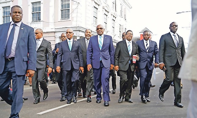 The FNM, led by Hubert Minnis, centre, heading towards the House of Assembly last week
Photo: Terrel W Carey Sr/Tribune Staff