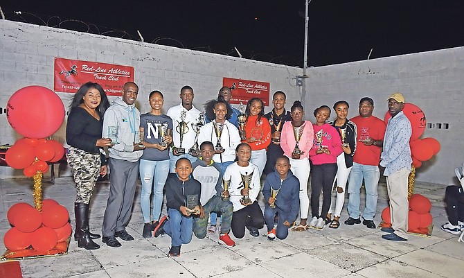 DIVISIONAL WINNERS with their awards at the Red Line Athletics Track Club awards presentation at SAC on Saturday night.