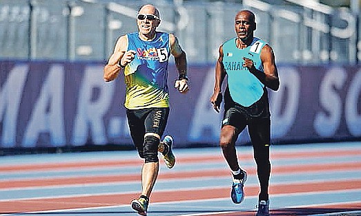 IN a comeback after an eight-year hiatus, Michael Armbrister, far right, made an impression at the Florida Senior Games earlier this month at the Miramar Sports Complex in Miramar, Florida. Armbrister, 62, clocked one minute and two seconds for his victory in the men’s 60-64 400 metres, well ahead of runner-up James Zeetehkenz, who did 1:07.33.