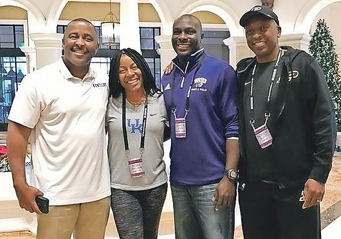 Bahamian collegiate track coaches (l-r) Lonnie Greene, Debbie Ferguson-McKenzie, Derrick Atkins and Norbert Elliott.