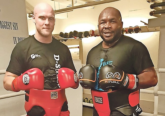 Sherman ‘The Tank’ Williams, right, during a training session with Ditlev Rossing in Copenhagen, Germany.