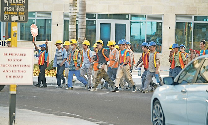 Workers seen leaving The Pointe in January.
