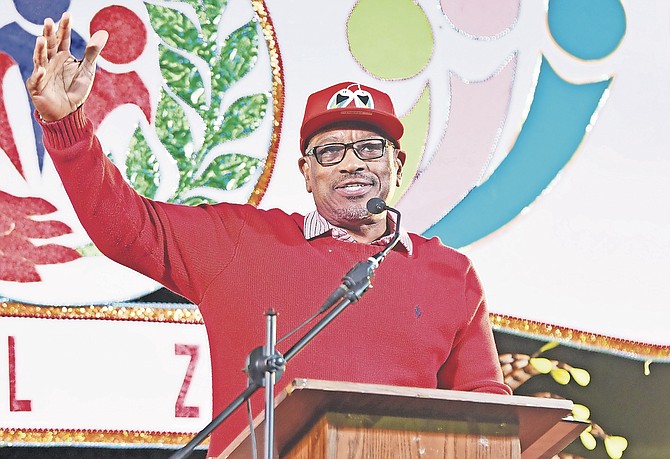 Prime Minister Dr Hubert Minnis speaks at Wednesday night’s rally.