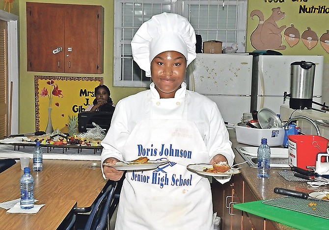 Mia Adderley, formerly of Abaco and now a student of Doris Johnson Senior High School in Nassau, came out on top during the most recent phase of the 28th annual Young Chef Culinary Competition – New Providence district. (BIS Photo/Derek Smith)