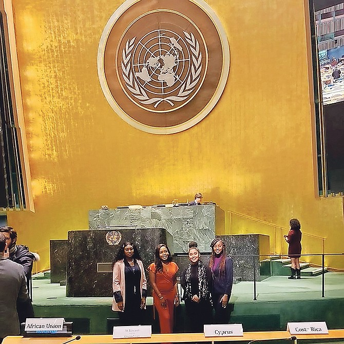 FEM STEM at the UN: (l-r) Tyler Knowles, Paige Rahming, Olga Roussos and Shabrea Davis.