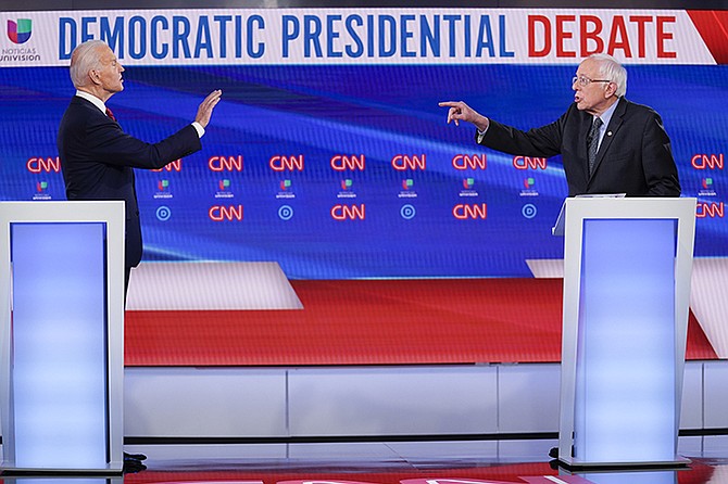 Joe Biden and Bernie Sanders at their presidential debate on Sunday night.