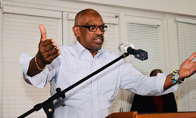 Prime Minister Dr Hubert Minnis speaks on Friday. (BIS Photo/Yontalay Bowe)