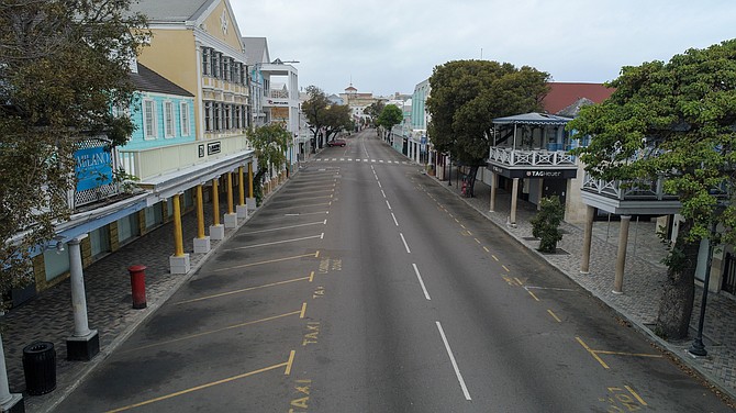 A deserted Downtown Nassau at the weekend: The COVID-19 pandemic has taken a major economic toll on the nation, but the IMF projects that the Bahamas will swiftly rebound with 6.7 percent GDP growth in 2021.
