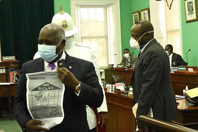 Philip 'Brave' Davis leaves the House of Assembly on Monday afternoon. ​Photos by Yontalay Bowe