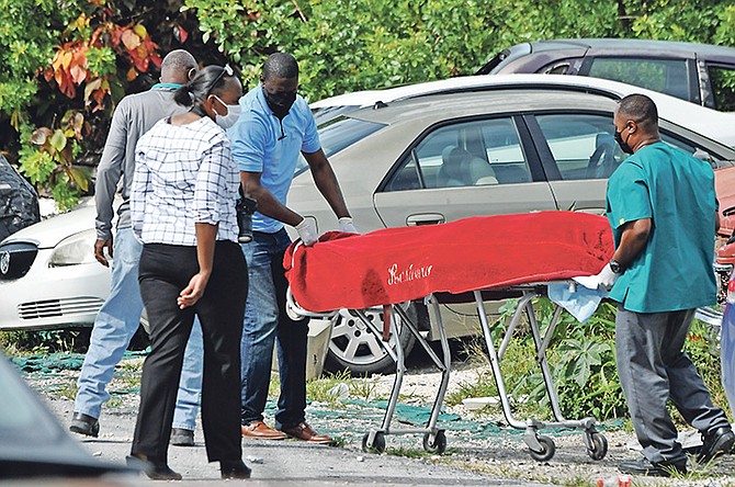 The scene of the fatal shooting in Grand Bahama yesterday. Photo: Vandyke Hepburn