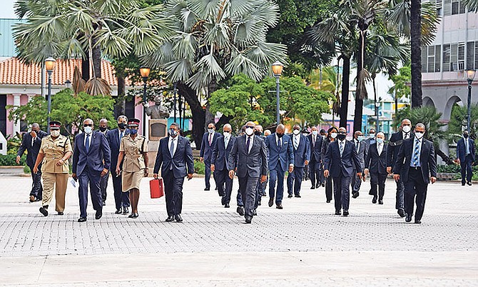 Members of the government head to the House of Assembly for the Budget presentation on Wednesday. Photo: Shawn Hanna/Tribune staff