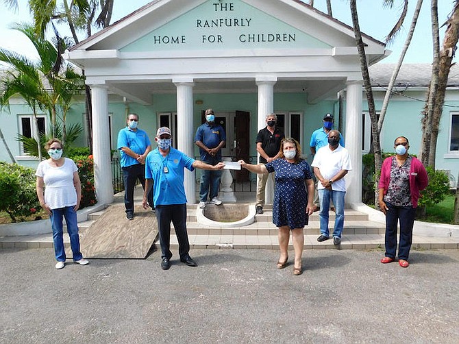 Rotary Bahamas Disaster Committee members presenting a cheque to Ms. Alexandria Maillis-Lynch, President, Ranfurly Homes for Children.