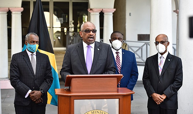 Prime Minister Dr Hubert Minnis speaks on Tuesday. Photo: Kemuel Stubbs/BIS