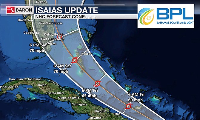 A tracking map for Isaias from Thursday morning.