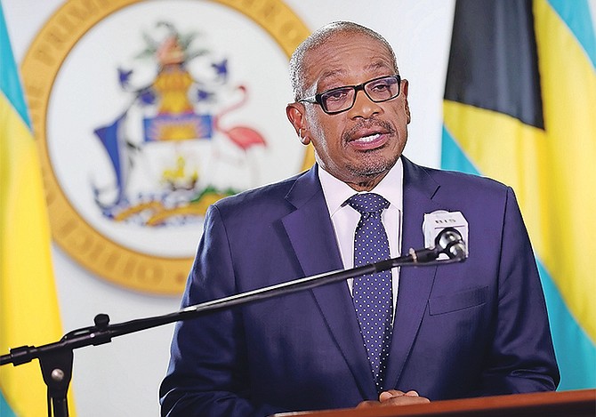 Prime Minister Dr Hubert Minnis speaking Monday.
Photo: Patrick Hanna/BIS