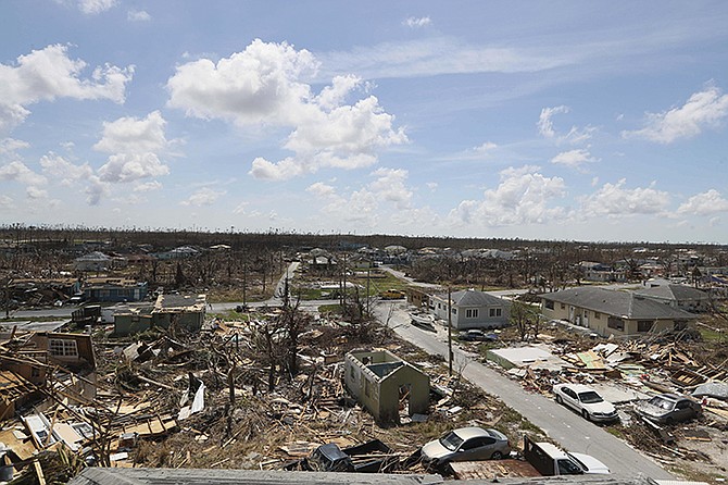 Destruction caused by Hurricane Dorian is seen from the air in Marsh Harbour last September.