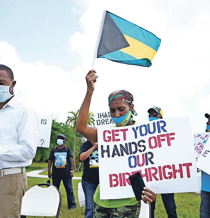 PROTESTORS outside the Office of the Prime Minister.
Photo: Terrel W Carey Sr/Tribune Staff