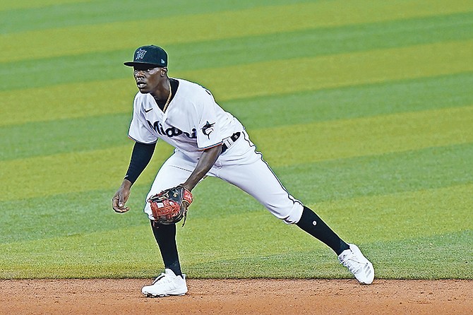 Miami Marlins infielder Jazz Chisholm is shown during the eighth inning of a baseball game against the Toronto Blue Jays on Tuesday, September 1 in Miami.

(AP Photo/Wilfredo Lee)