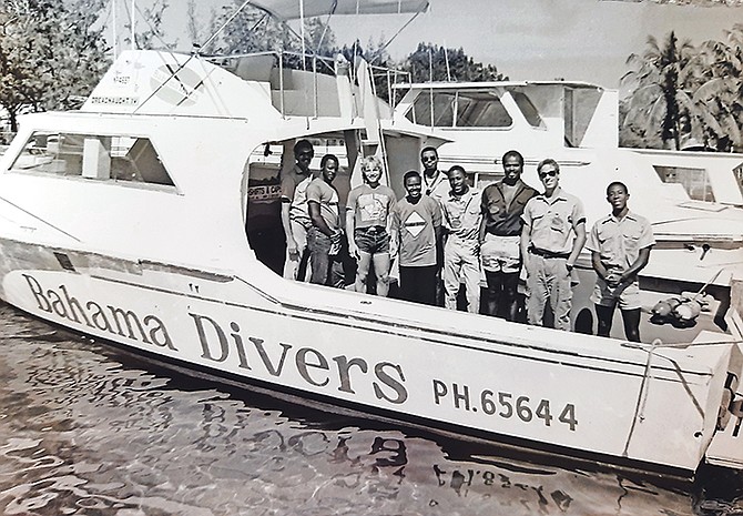 A Bahama Divers boat and crew in 1987.