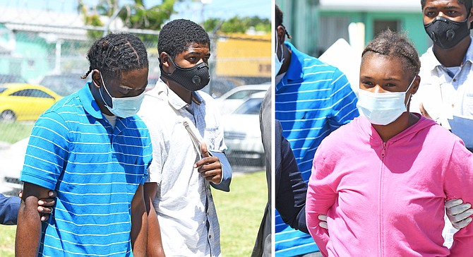 From left: Demetrius Bastian, Kelito Johnson and Mya Smith outside court.