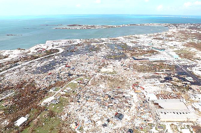 SEPTEMBER 2019; The destruction caused by Hurricane Dorian is seen from the air, in Marsh Harbour, Abaco, a year ago. In September 2020, people are scared for their lives, their property and the future.
 (AP Photo/Gonzalo Gaudenzi)