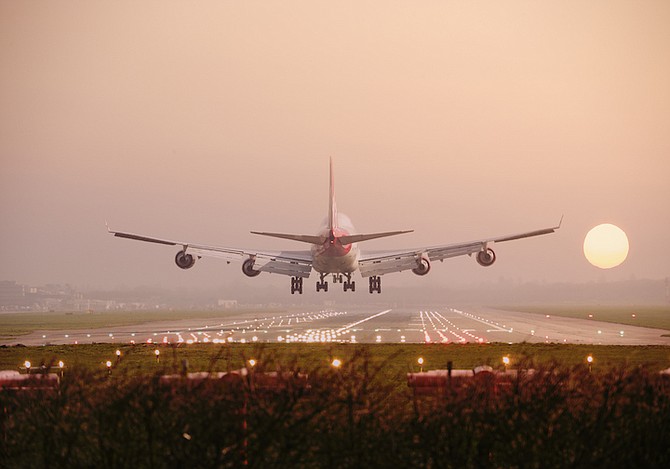 An airplane landing.