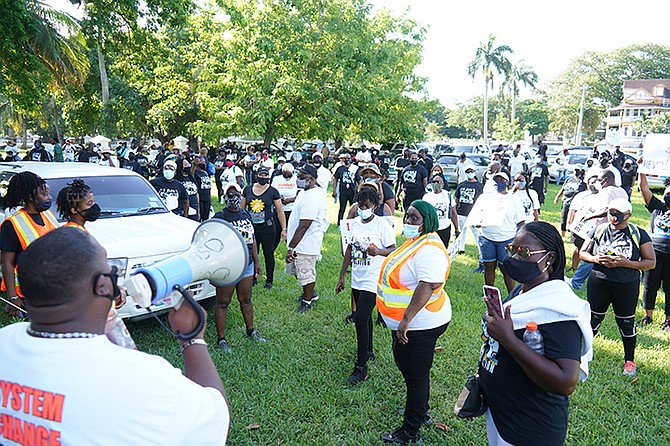 Atlantis workers protest on Wednesday.