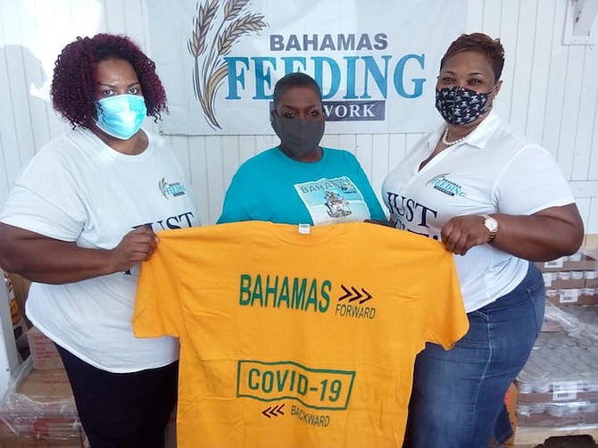 Michelle Shepherd, left, administrator for the Bahamas Feeding Network, Cheryl Walkine-Alexandre, OD consultant, centre, and Recina Scully, right, distribution manager for the Bahamas Feeding Network.