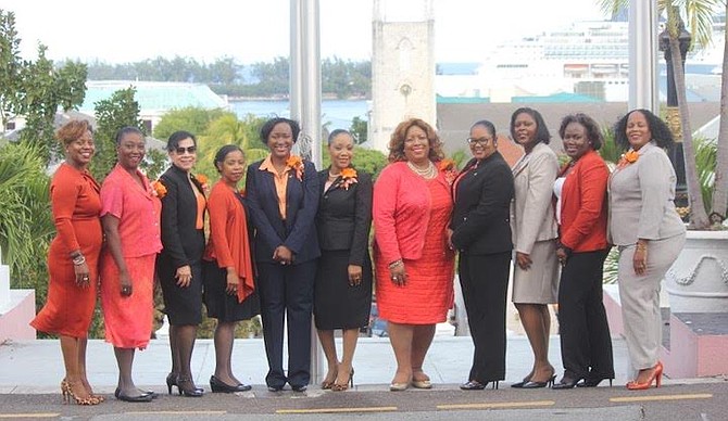 MEMBERS of the Zonta Clubs of The Bahamas pictured last year taking their message of ending violence against women and girls to the Upper and Lower House of The Bahamas. Governor General C A Smith, Prime Minister Dr Hubert Minnis, and Senators and parliamentarian all heard from Zontians about the importance of eradicating violence in the country.