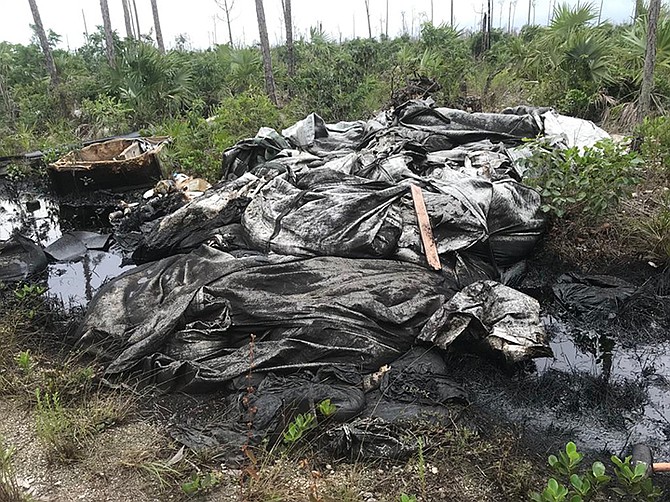 OIL found illegally dumped in East Grand Bahama on Wednesday of last week.