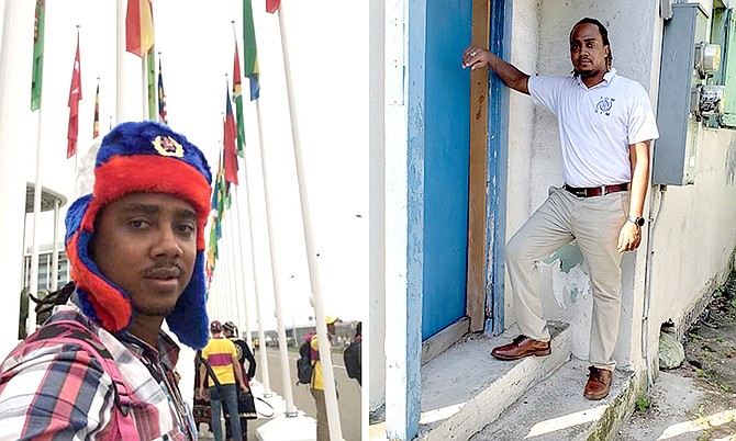 LOUBY Georges pictured during his visit to Sochi, Russia (left) where he represented The Bahamas and met President Vladimir Putin and (right) revisiting his childhood home.