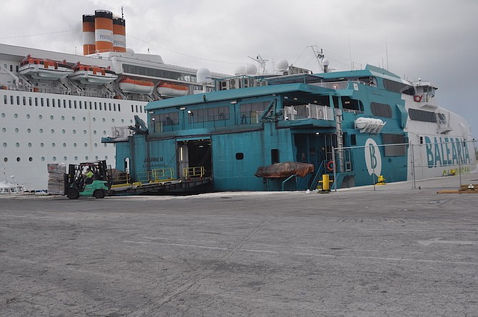 THE BALEARIA vessel back in port yesterday. Photo: Vandyke Hepburn
