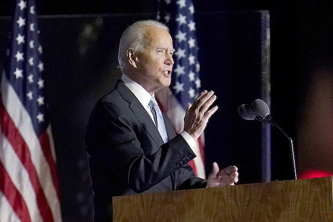 President-elect Joe Biden speaks in Wilmington, Del., Saturday. (AP Photo/Paul Sancya)