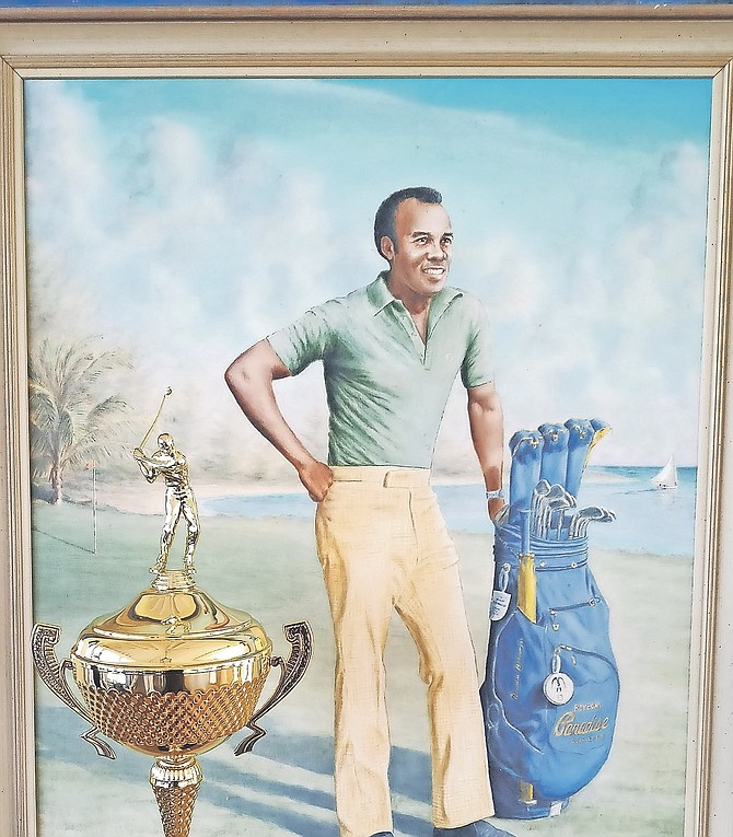 A PORTRAIT of the late Roy Bowe can be seen behind the national championship trophy of the Bahamas Professional Golfers Association. Members of the BPGA were delighted to be back on the golf course over the weekend as they honoured the memory of their founding father during the four-day tournament at the Ocean Club on Paradise Island.