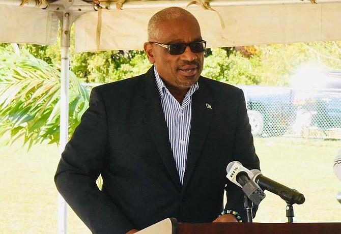 PRIME Minister Dr Hubert Minnis speaks in Abaco on Friday.