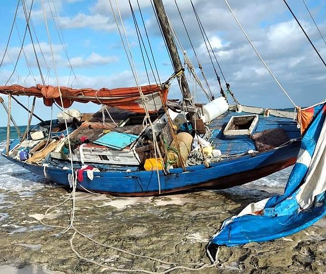 A BOAT discovered on the shore of Long Island after it ran aground.