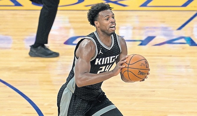 KINGS guard Buddy Hield in action against the Warriors. (AP)